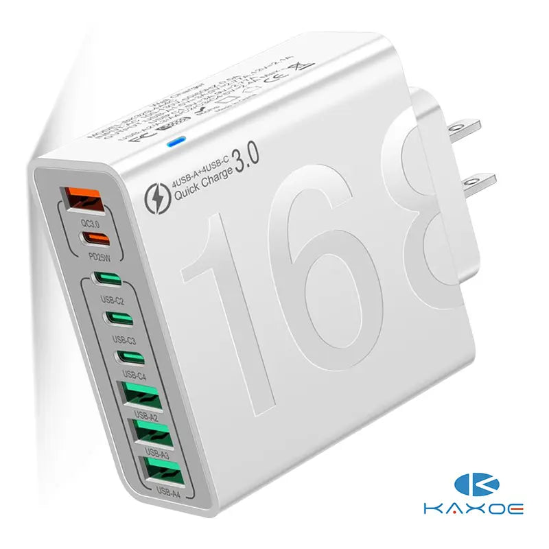 4 USB-C & 4 USB-A Fast Charging USB Hub Portablesmart 8Port Charger for Multiple Devices Smartcharger for Phones, Tablets & More